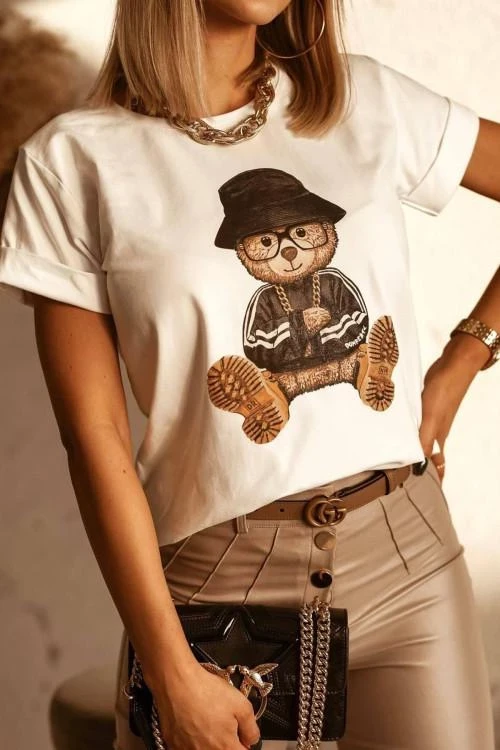Γυναικεία κοντομάνικη μπλούζα με στάμπα 