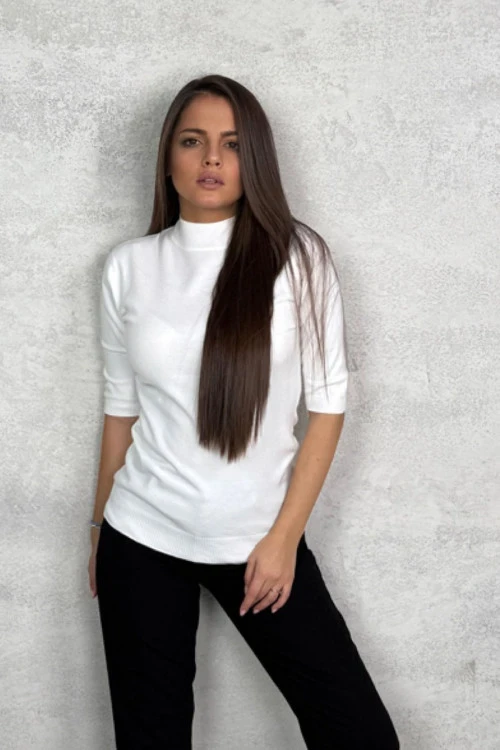 Дамска блуза с къс ръкав и поло яка