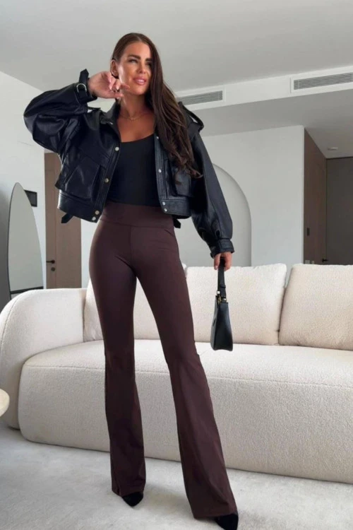Стилни дамски панталони с висока талия – в черен и кафяв цвят
