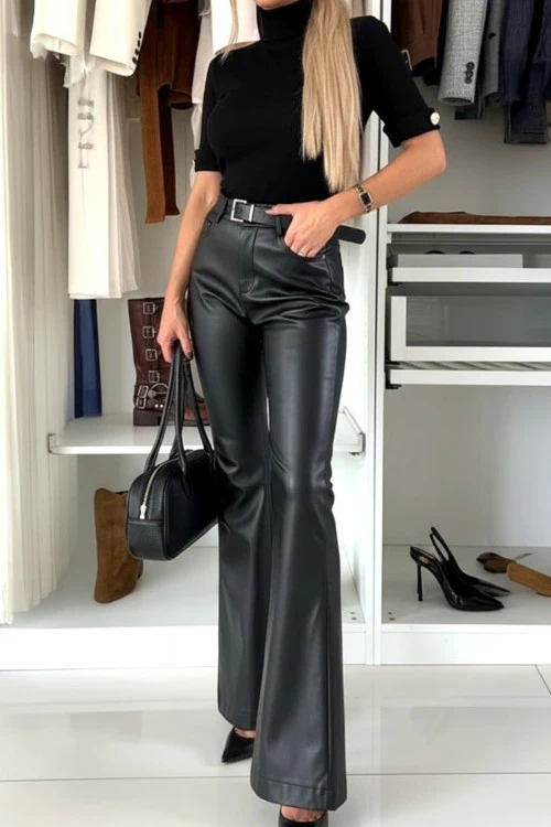 Стилни кожени панталони с висока талия – в кафяв и черен цвят