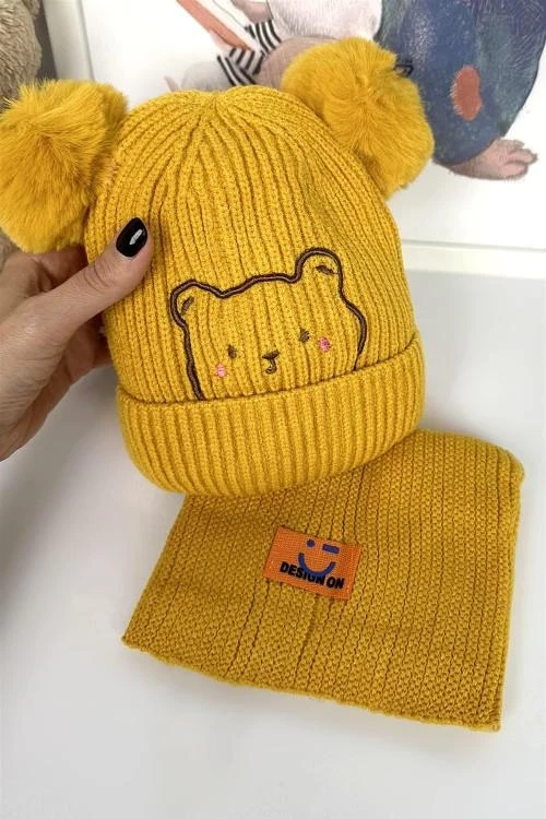 Комплект детска шапка и шал за момичета от 2 до 4 г.