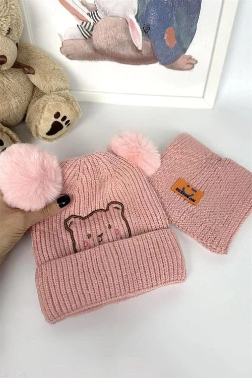 Комплект детска шапка и шал за момичета от 2 до 4 г.