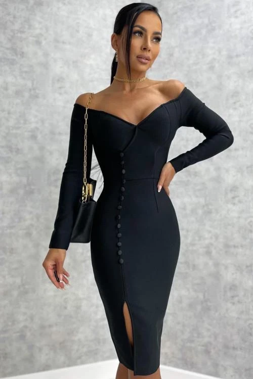 Дамска елегантна рокля с копчета и цепка