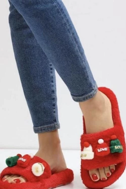 Дамски пантофи с коледен мотив