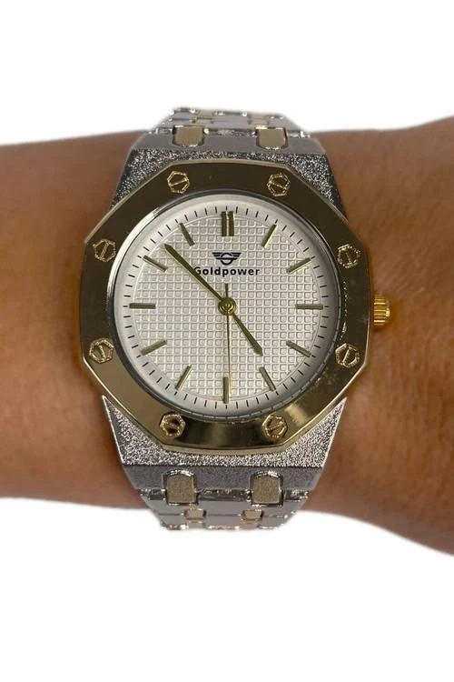 Мъжки часовник с двуцветна метална верижка