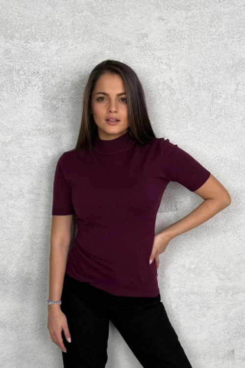 Дамска блуза с къс ръкав и полуполо яка