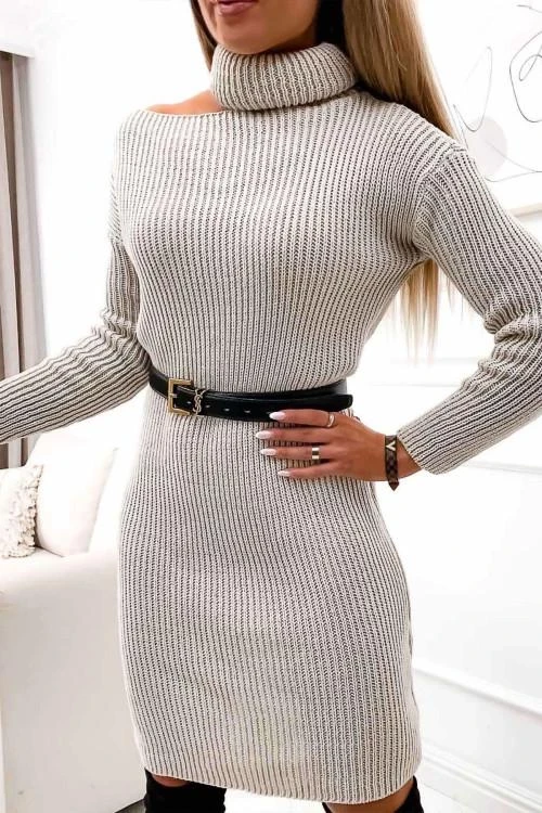 Women's dress with long sleeves and polo collar