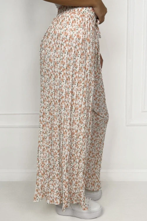 Γυναικείο παντελόνι με φλοράλ μοτίβο και πιέτες