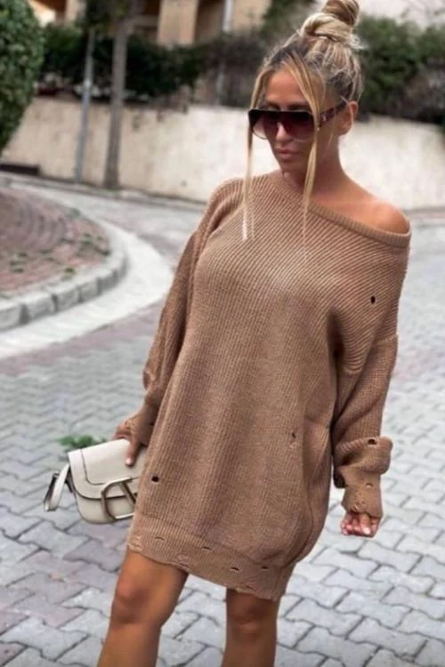 Tunica tricotata cu maneca lunga pentru femei