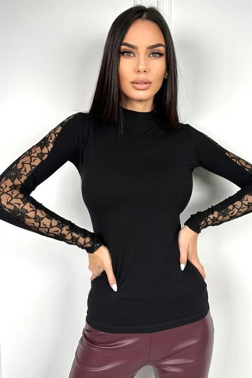 Ladies blouse with lace sleeves